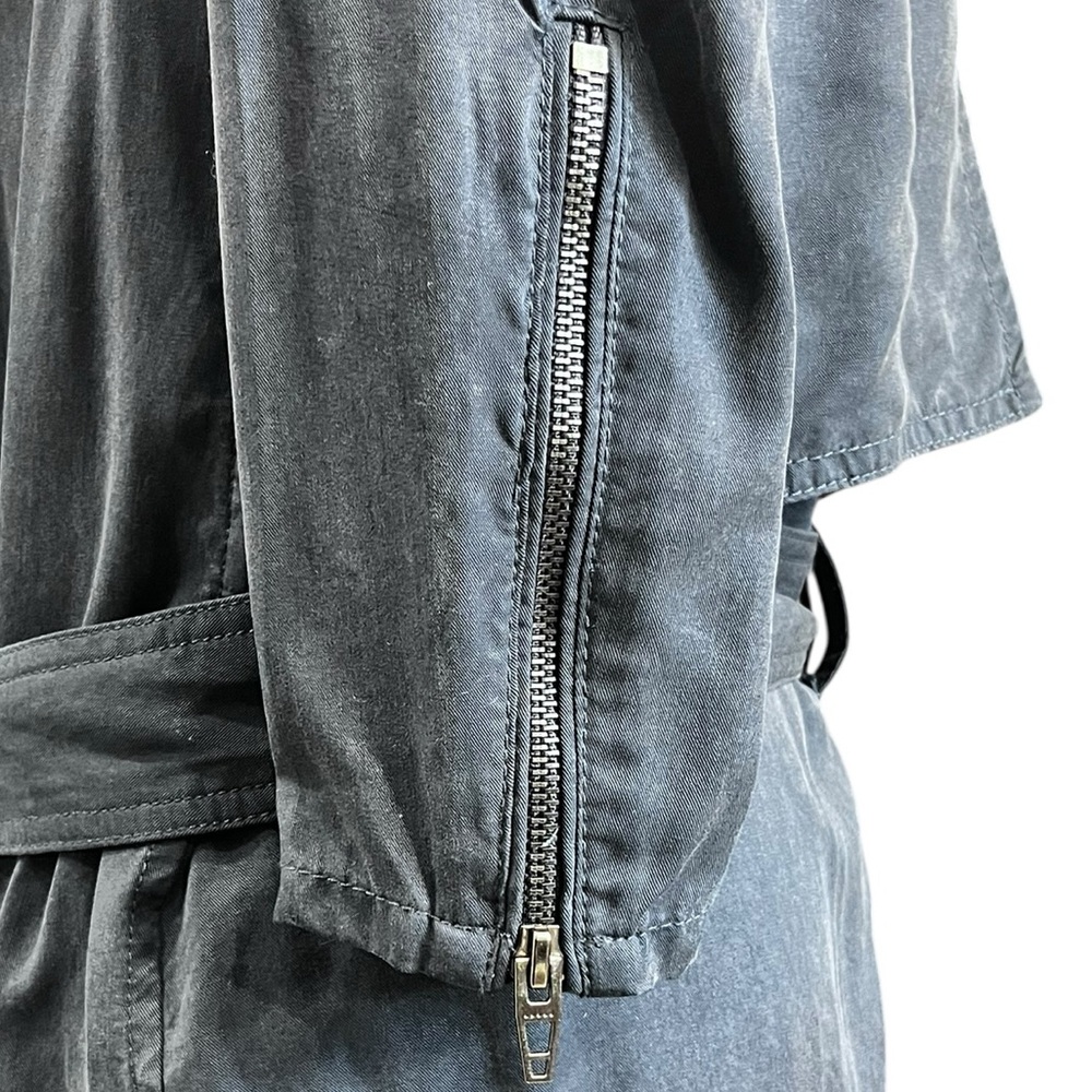 Blank NYC Blue Moto Trench Jacket Small Tencel Utility Belted Coat - Picture 9 of 9